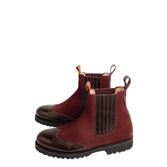 PENELOPE CHILVERS Shoes - NEW PENELOPE CHILVERS women's oscar brogue-tip wool-lined boots in burgundy sued